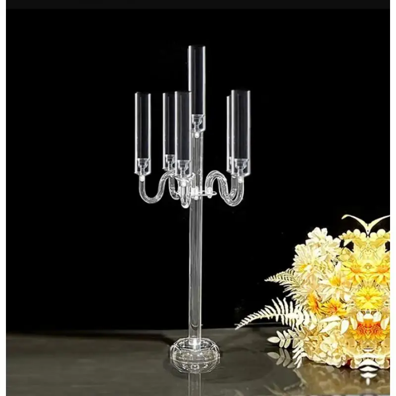 4 sets 6 Arms Clear Acrylic Candelabra For Wedding Table Centerpiece Holder Modern Candle Holders, Event Party Table Decoration