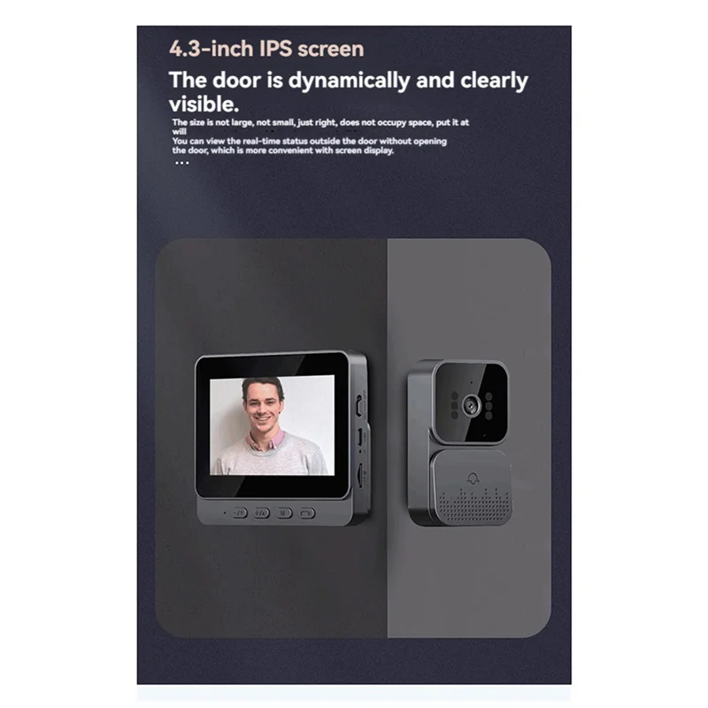 AA60-2X Videocitofono campanello Telecamera Inteligente Wireless tramite visione notturna Schermo da 4,3 pollici per la sicurezza dell'appartamento domestico intelligente