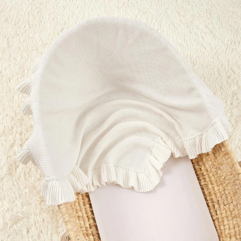 j15u-ベビーフリルエッジブランケット無地綿ニット受信ブランケット子供の寝具必須の写真の小道具