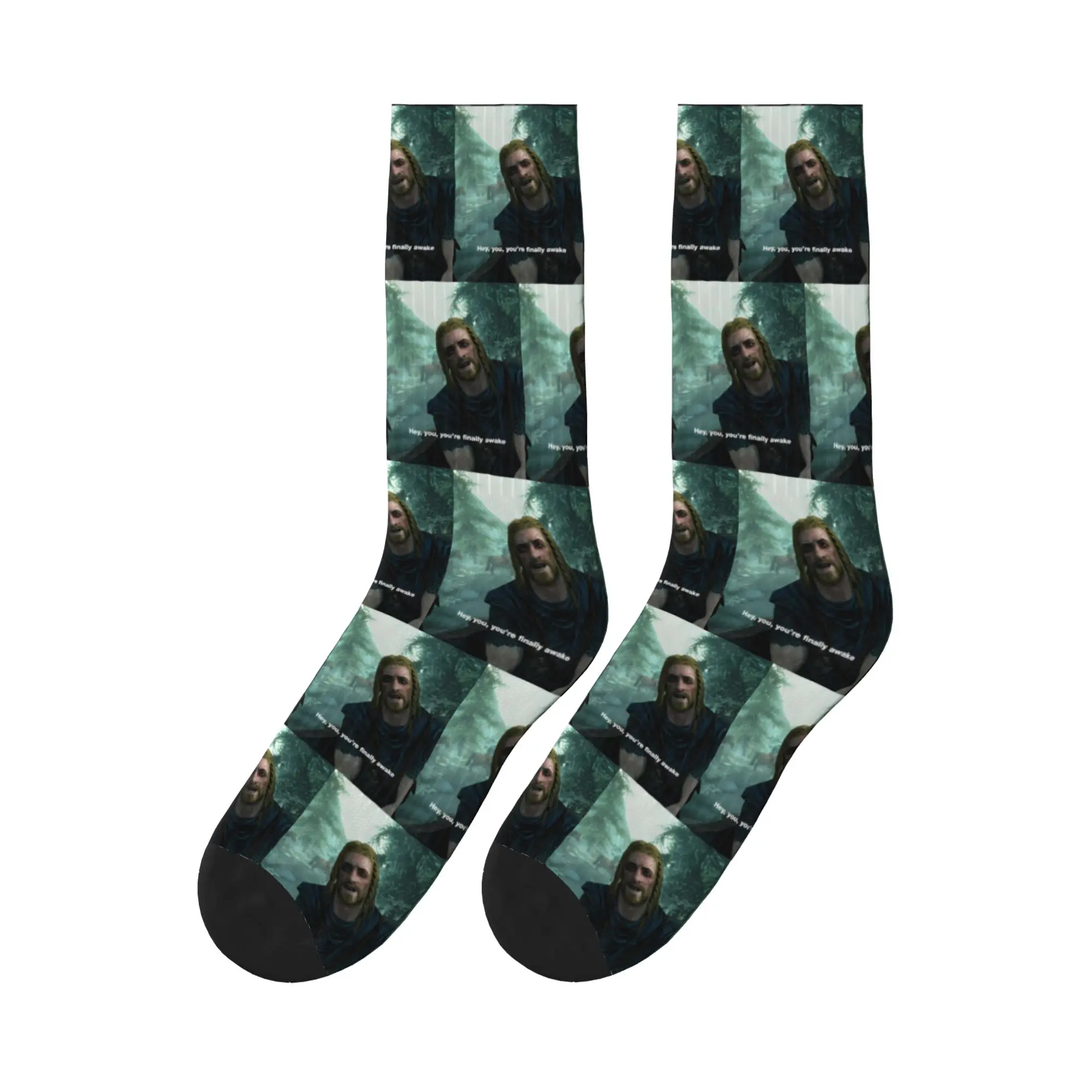 

Hey You You'Re Finally Awake Skyrim Sports Socks High Quality Stockings All Season Long Socks for Man's Woman's Gifts