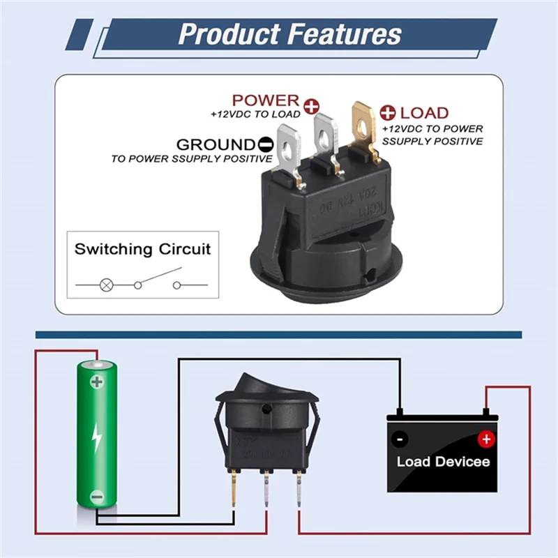 【ADD TO CART 】On-Off Control Push Button Switch 3 Pin 12V 20A Amps 20Pcs Car Truck Rocker Round Toggle LED Switch