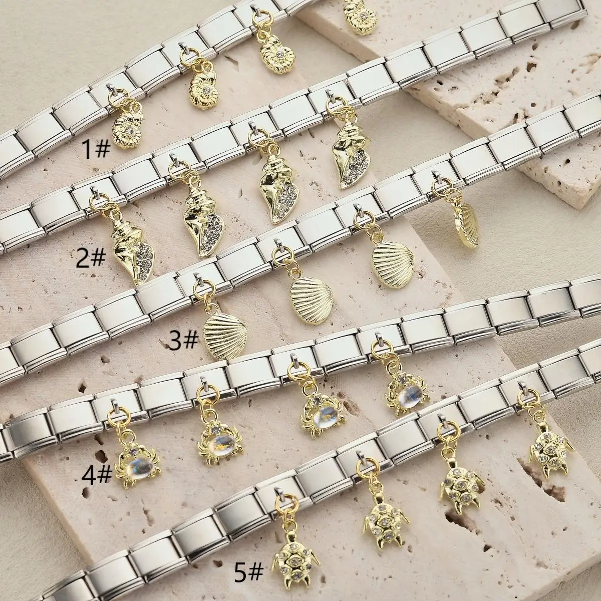 Marine Life Series Pendant Italian Charm Module Ocean Stainless Steel Bracelet Spliceable Strap for Woman Fashion DIY Jewelry