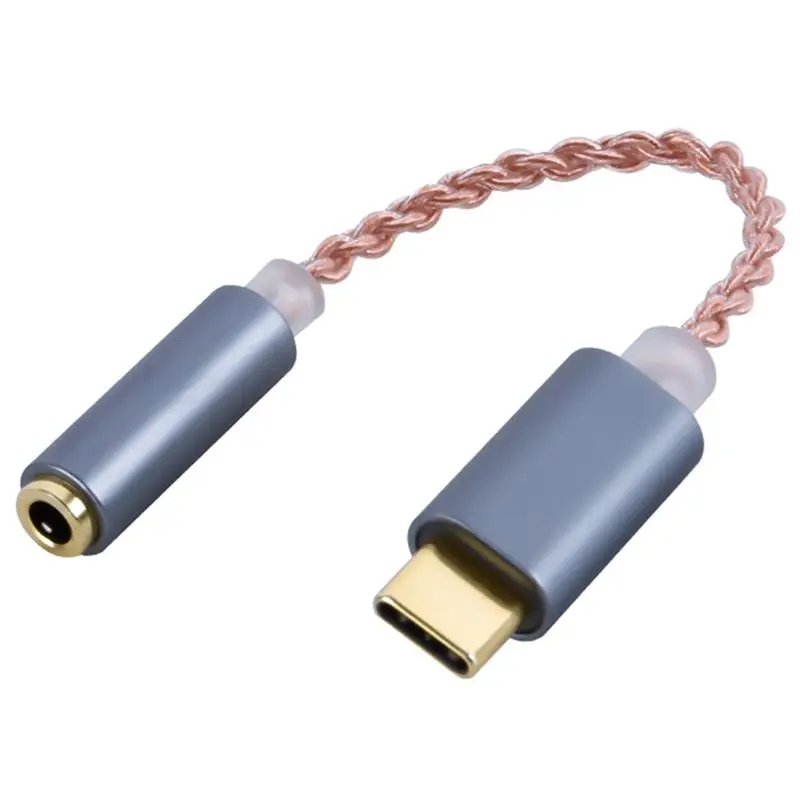 A93P HIFI Earphone Amplifier USB Type C to 3.5mm Headphone Audio Adapter 32Bit 384KHz Digital Decoder AUX Converter Grey