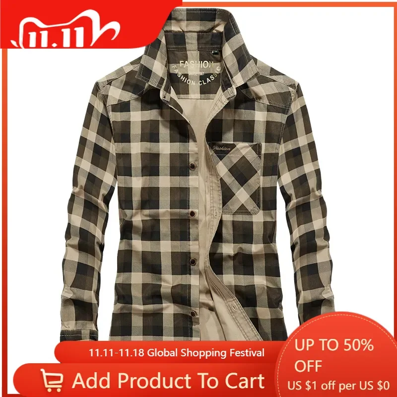 Men Plaid Casual Shirts Male Military Outdoor Loose Shirts Multi-pockets Tooling Shirts Quality Man Large Long-sleeved Shirts 4X