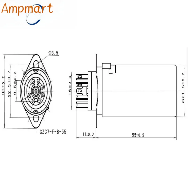 GZC7-F-B-55 Audio Amplifier Tube Holder 7-pin Ceramic Socket With Aluminum Shield Cover 5PCS