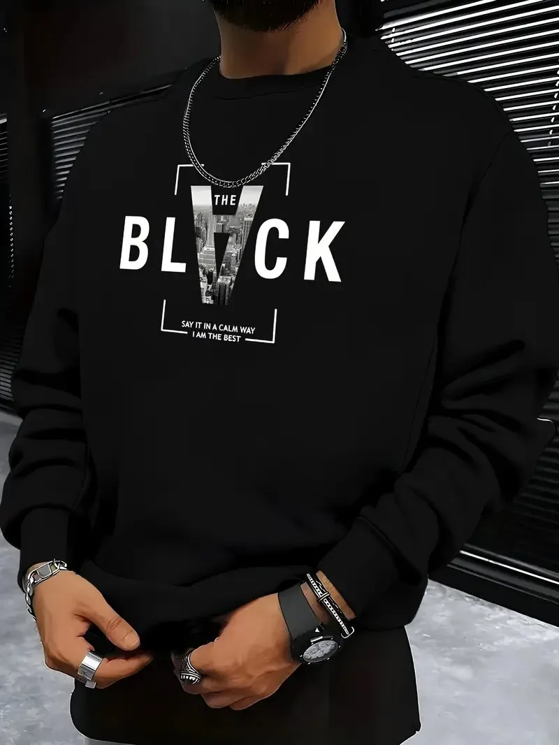 New Spring and Autumn 2025 street casual fashion soft and comfortable 3D letter printed men's round-neck hoodie