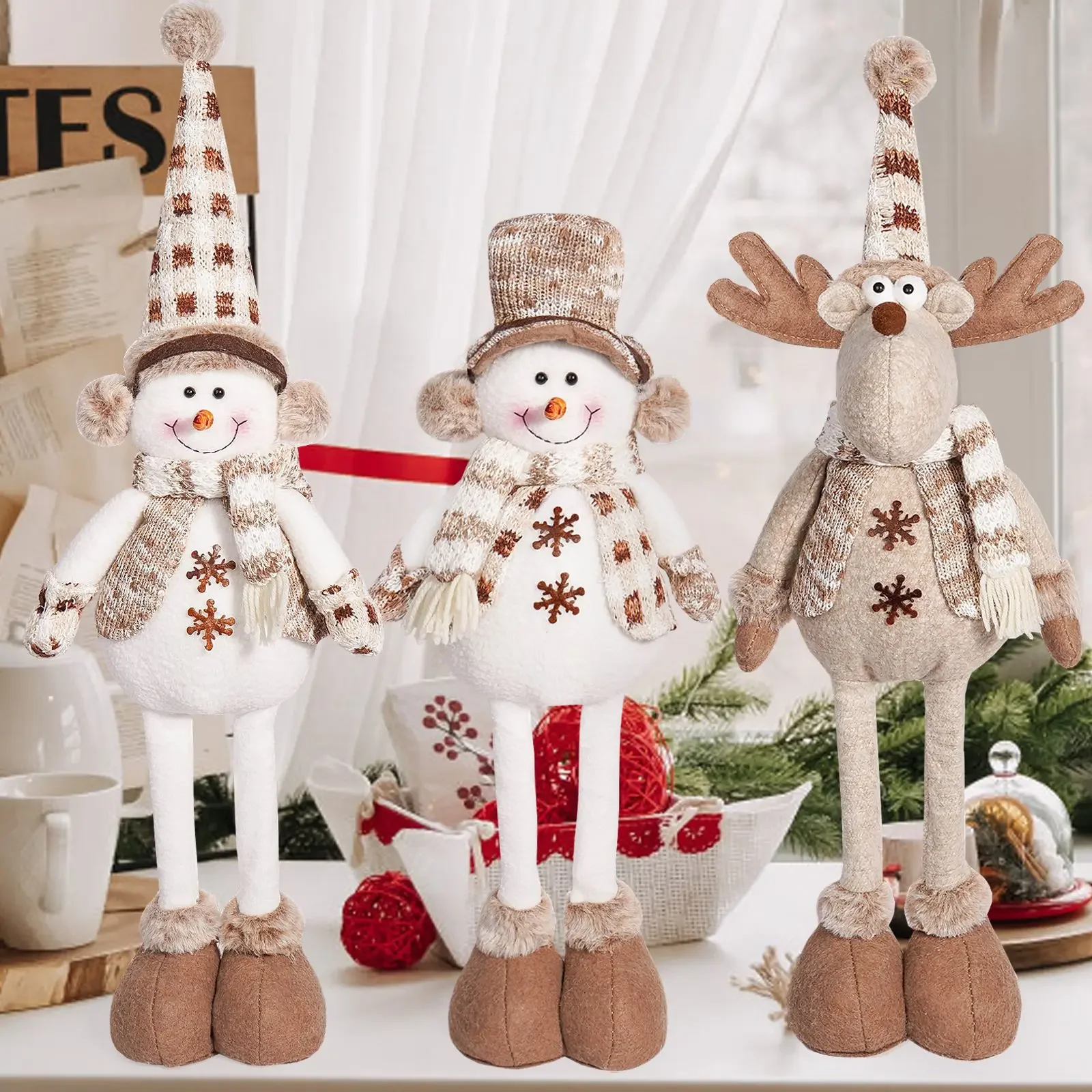 1 PCS Plush Toys Telescopic Long Legged Elk Snowman Christmas Room Props Decoration Plushies Doll Gifts for Kid