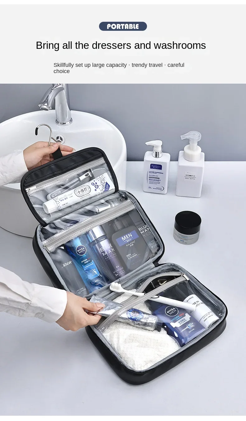 Kosmetiktaschen für Herren, Reiseutensilien, Kosmetik-Organizer, faltbar, zum Aufhängen, Aufbewahrungstasche, transparent, wasserdicht, Luxus-Make-up-Tasche – Detail 2