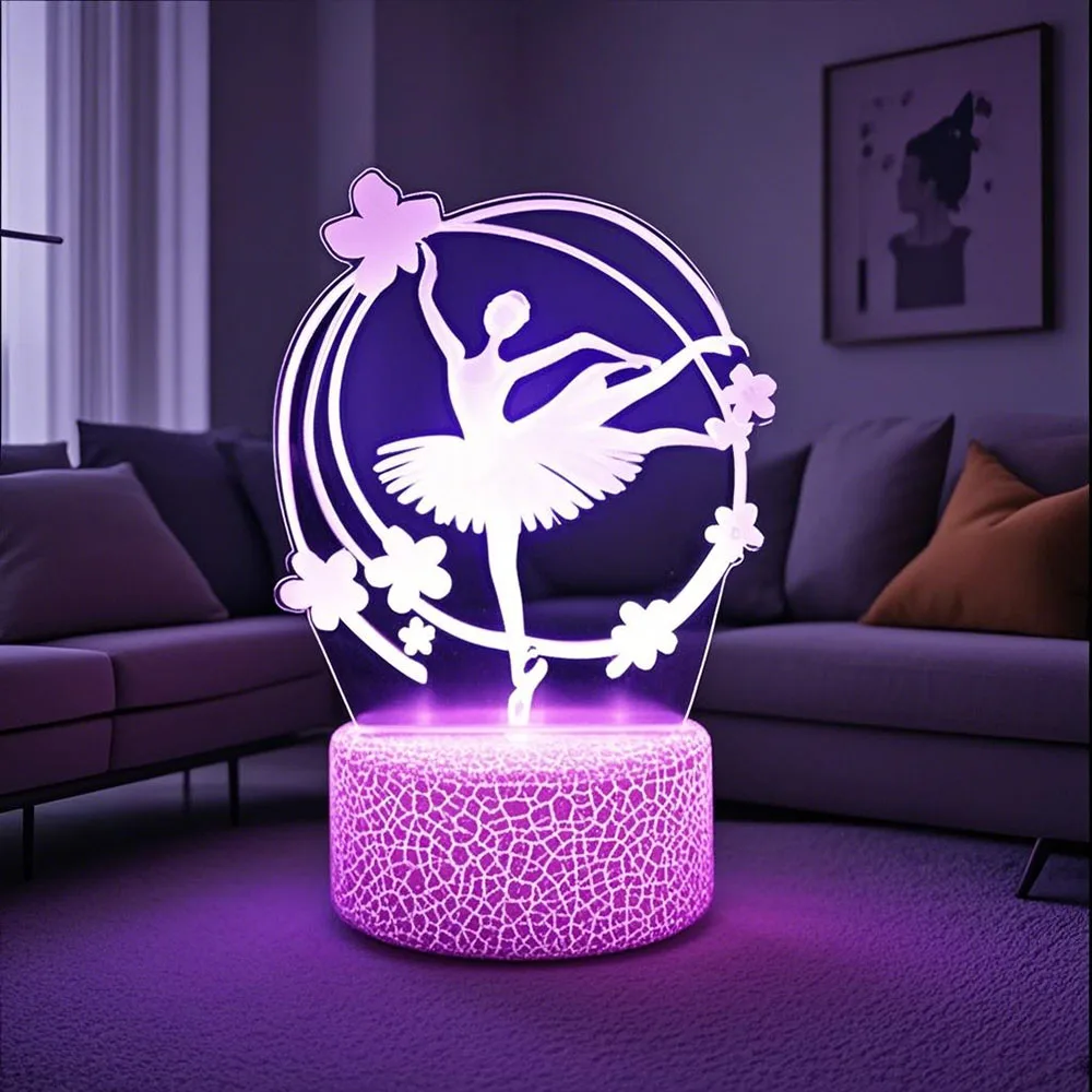 مصباح طاولة يعمل بمنفذ USB على شكل راقصة الباليه مع حلقة زهرة 7 & 16 أضواء LED متغيرة الألوان لغرفة النوم الرومانسية