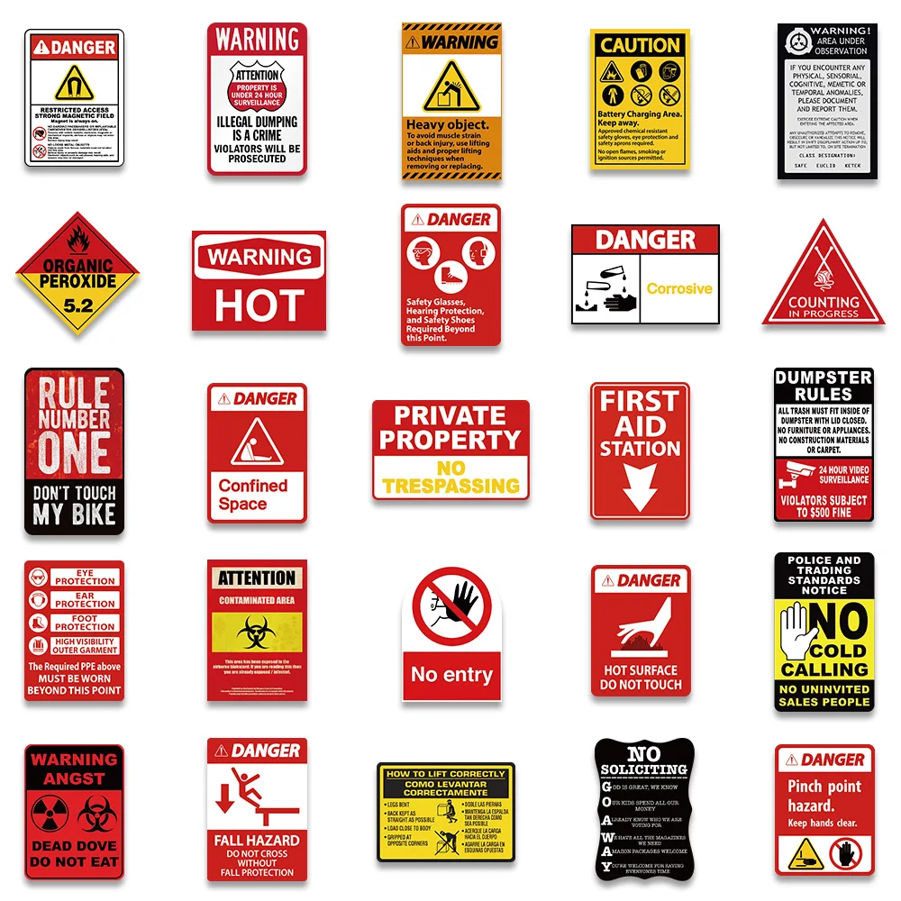 75PCS Warning Sign Stickers Danger Banning Skateboard Fridge Guitar Laptop Motorcycle Travel Toy Cool Decals Sticker