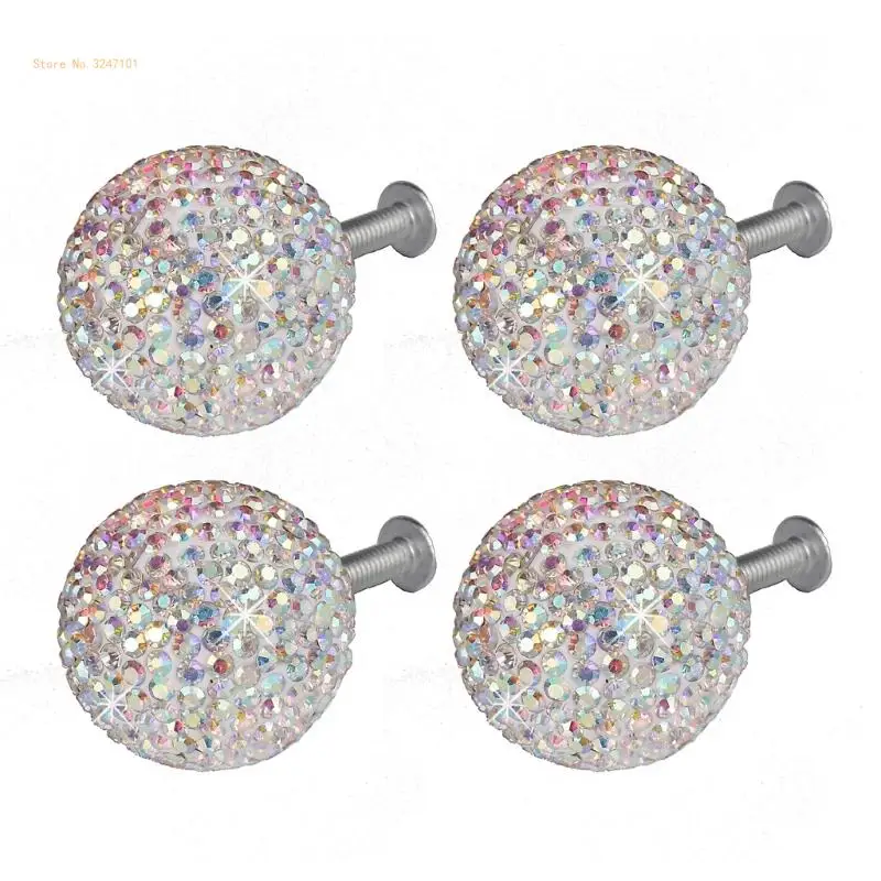 

4Pcs Fashion Wardrobe Knob Rhinestones Cabinet Drawer Handle Cupboard Pulls Simple Furniture Decoration Easily Install Dropship