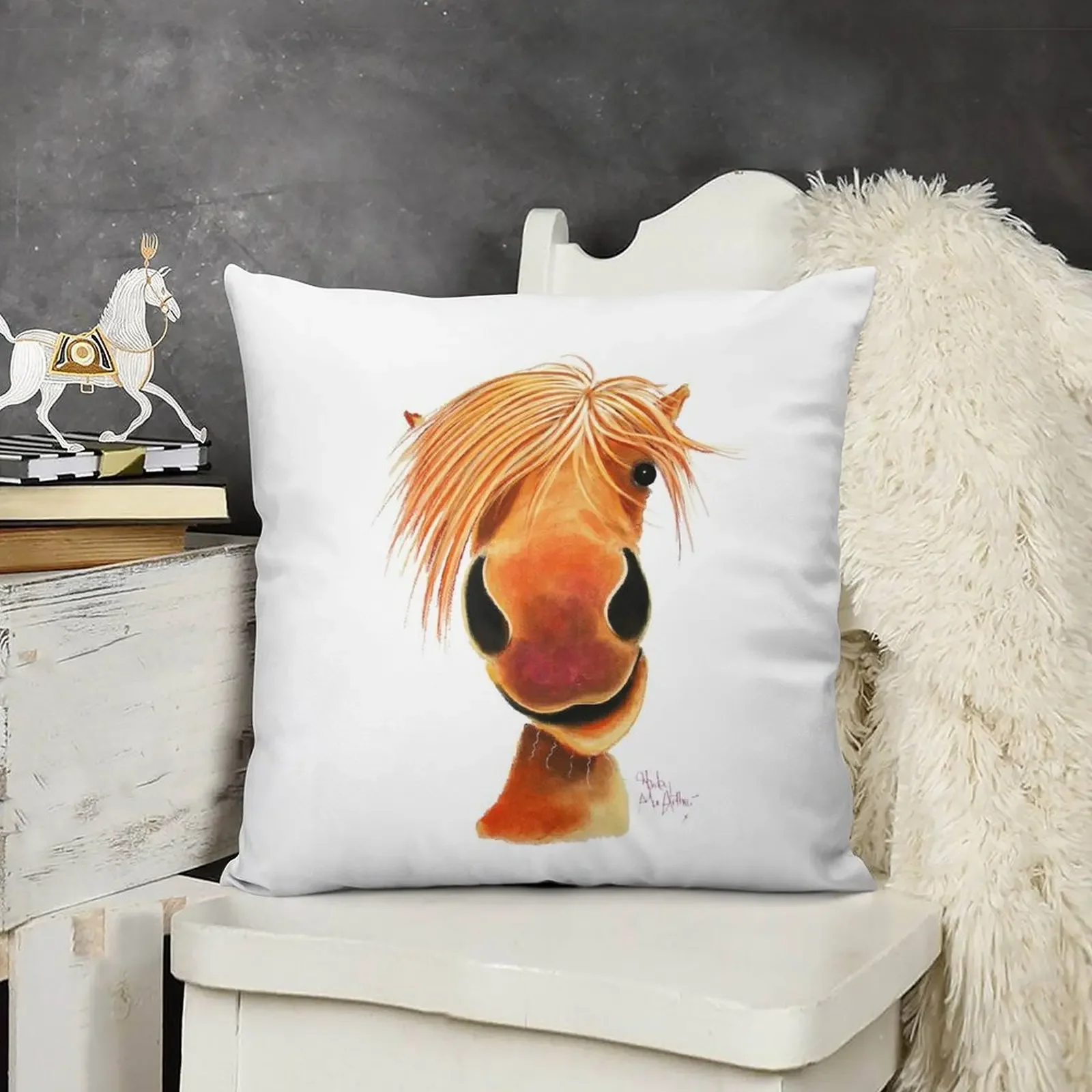 

HoRSe PRiNT ' HaPPY GiNGeR NuT ' BY SHiRLeY MacARTHuR Throw Pillow bed pillows Plaid Sofa pillow