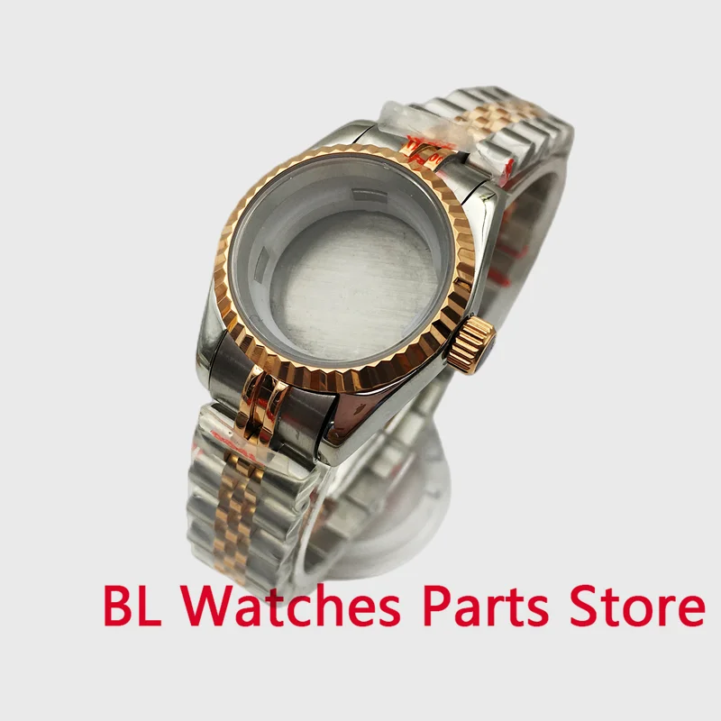 Imagem -02 - Bliger 26 mm 316l Caixa de Relógio Caber Japão Nh05a Nh06a Safira Vidro Rosa Ouro Prata Fluted Bezel para Senhoras Relógio Aço Inoxidável