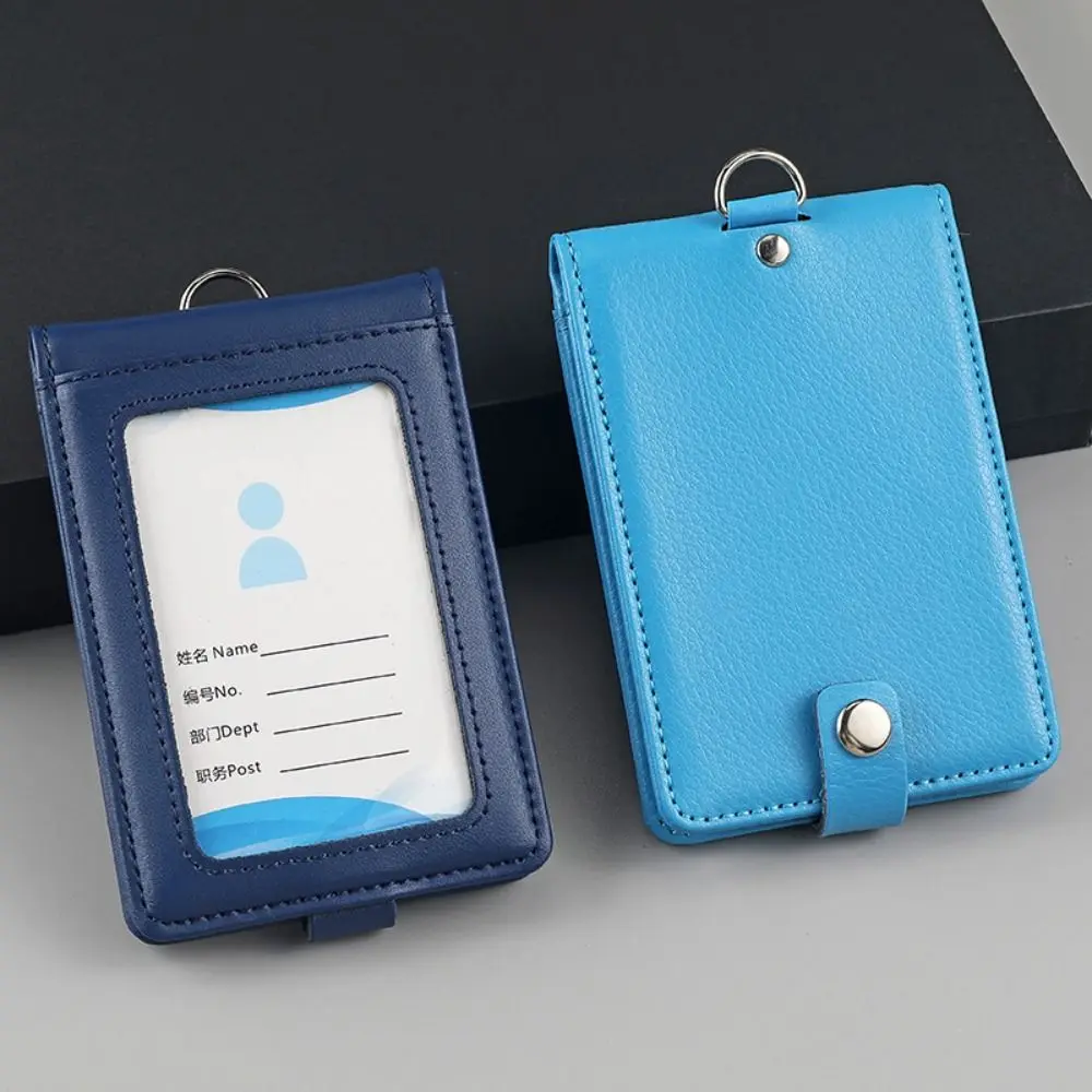 

Leather ID Tag Badge Holder Buckle 5 Slots Employee Pass Work Card Case with Lanyard Photocard Flip Chest Card Bag Student