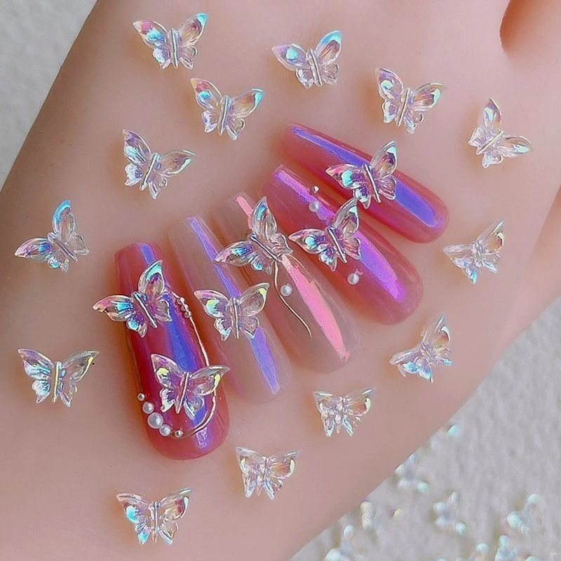 10pcs Glitter Nail Charms Butterflies Assortment Resin 3d Nail Art Decoration Studs Accessories Supplies