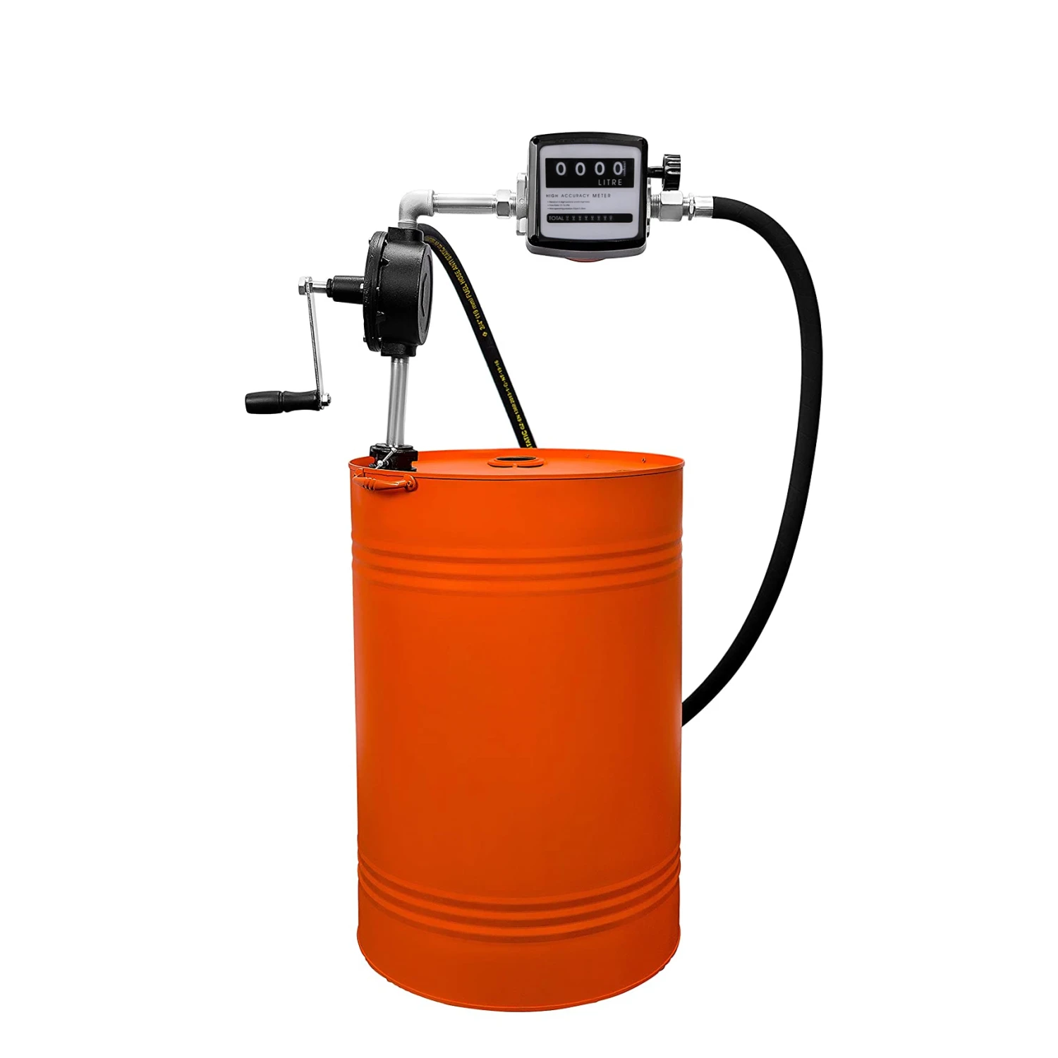 Heavy Duty 10 GPM Rotary Vane Manual Fuel Transfer Pump with Suction Hose Nozzle Holder Fuel Meter