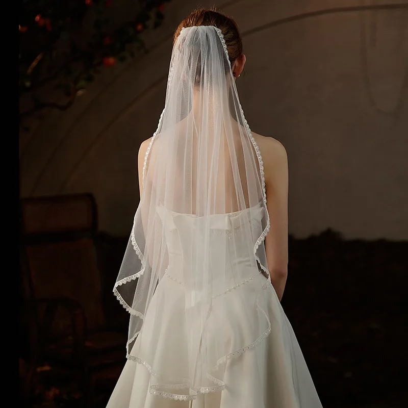 

Lace Edge Wedding Veil One-layer Simple Velos De Novia Soft Yarn Bride Veil With Hair Comb 2023 New Wedding Accessories