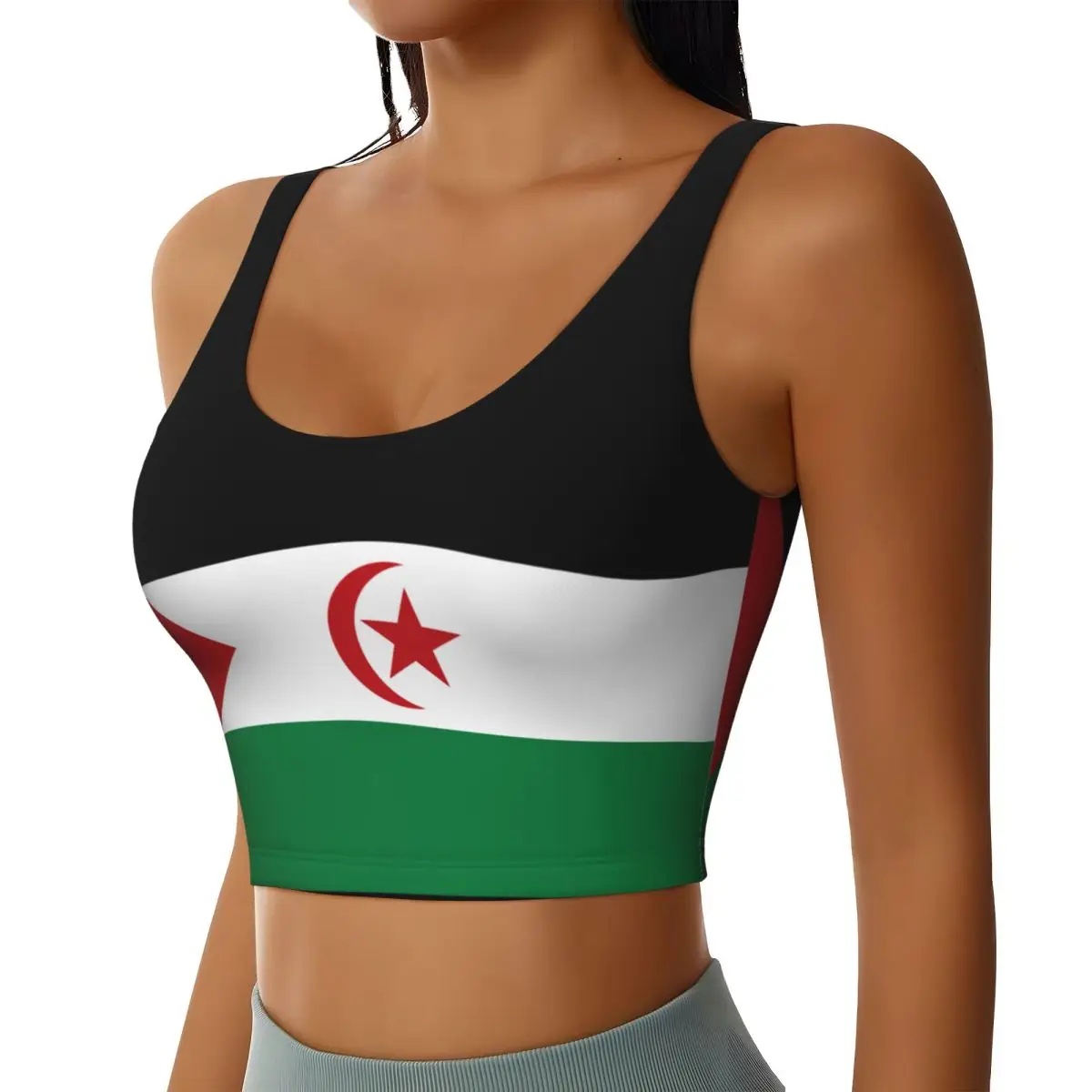 Western Sahara Flag Basic Tops Women Samba Sexy V-Neck Yoga Fitness Sports Tops