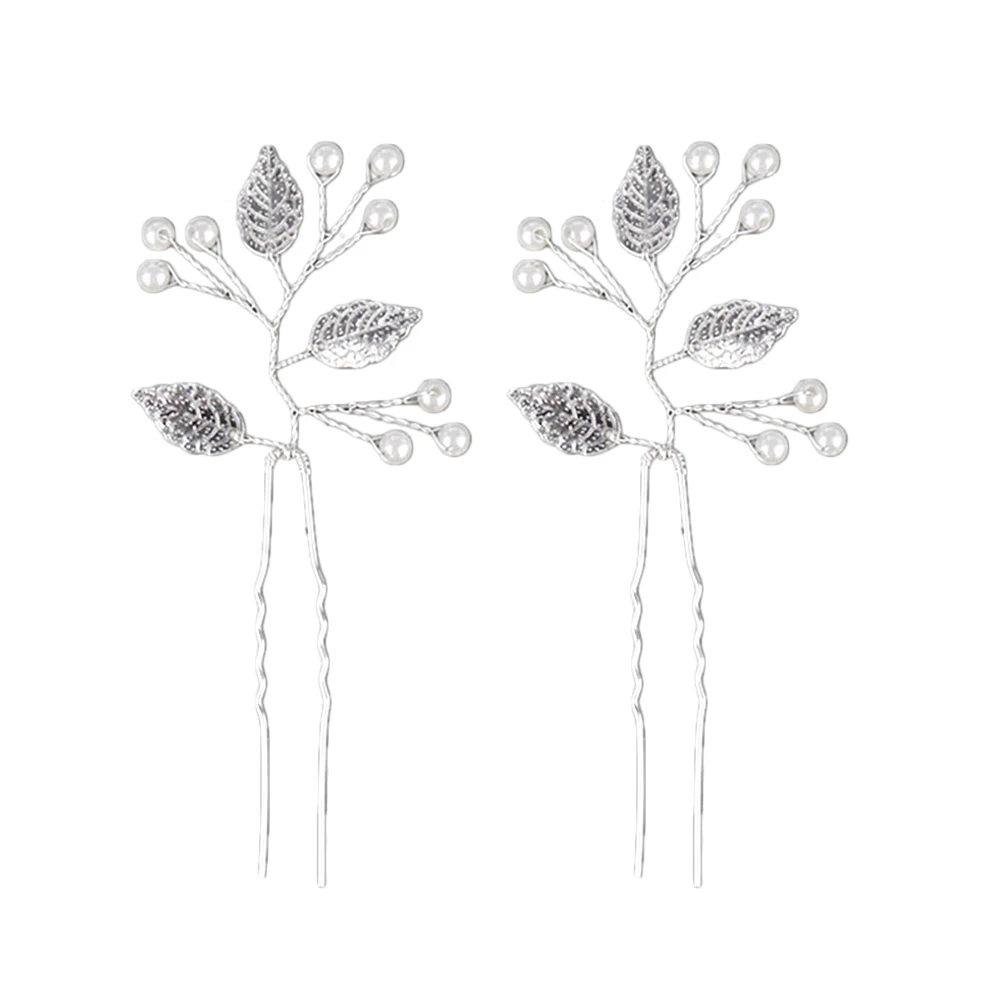

4PCS Pearl Bridal U Shaped Wedding Silver Hairpin Alloy Leaf Pearl Hairpin Leaf Decorated Durable Material Graceful