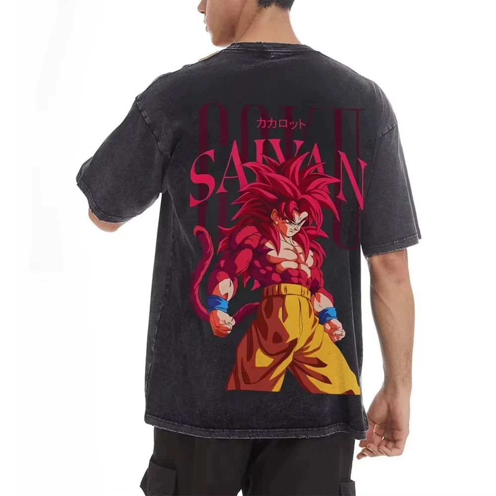 

Dragon Ball Washed Retro Couple Clothing Short Sleeve Comfortable Four Seasons Popular Short Sleeve Old Washed Classic Top