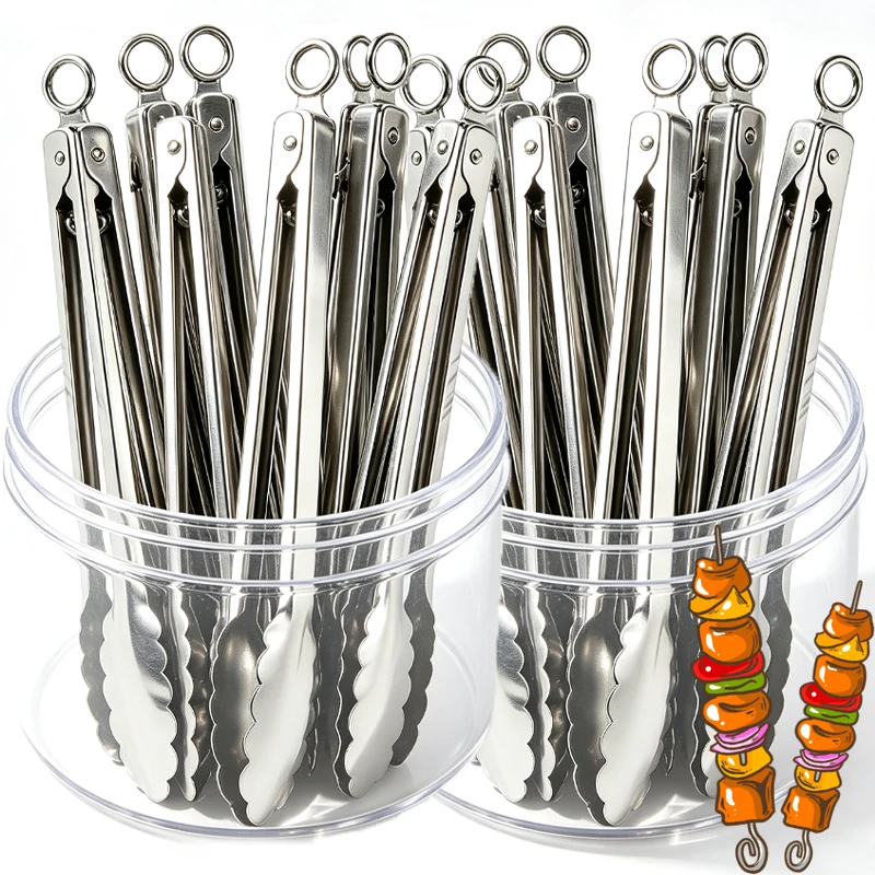 BBQ Grill Tongs Stainless Steel Salad Steak Charcoal Meat Camping Barbecue Kitchen Frying Food Clips Clamp Serving Clip