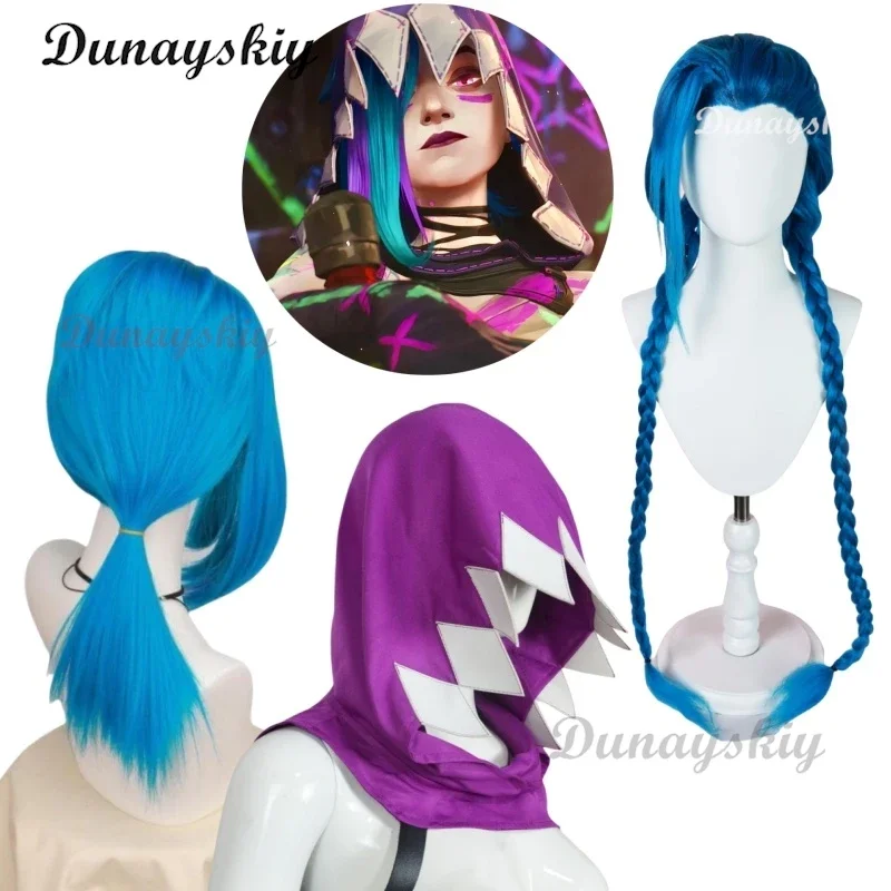 

CosplayAnime League of Legends Season 2 Arcane Jinx Cosplay Wig Hat Prop Blue Purple Jinx Wig For Hallowmas Carnival Customized