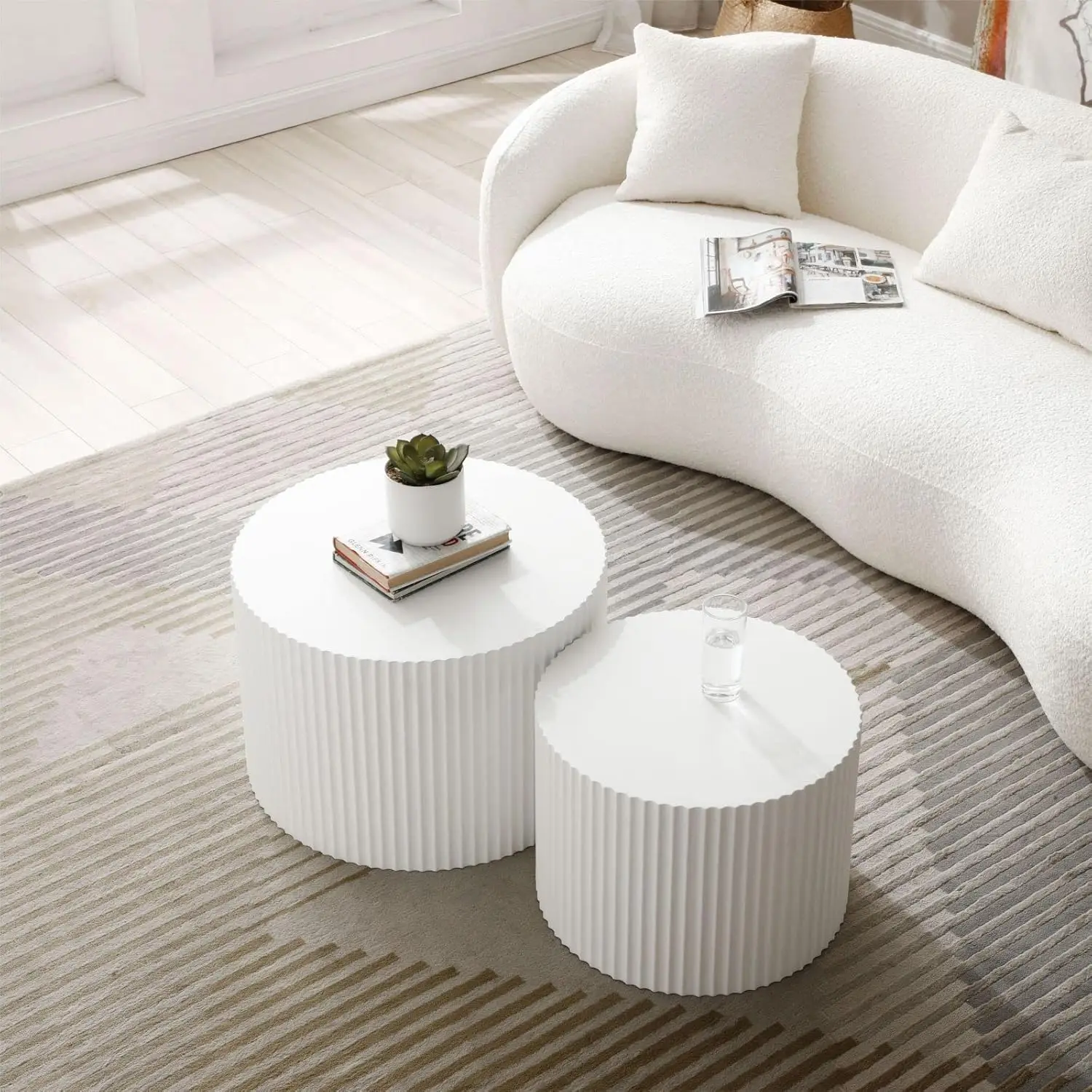 Round Coffee Table Set 2 Nesting Coffee Table Modern for Living Room, Round End Table, Wooden Circle Side Table No Need Assembly