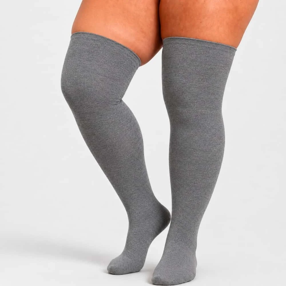 Ladies Elastic Over Knee Socks Plus Size Thigh High Stockings Winter Black White Striped Leg Warmer for Oversize Women XXL 100KG