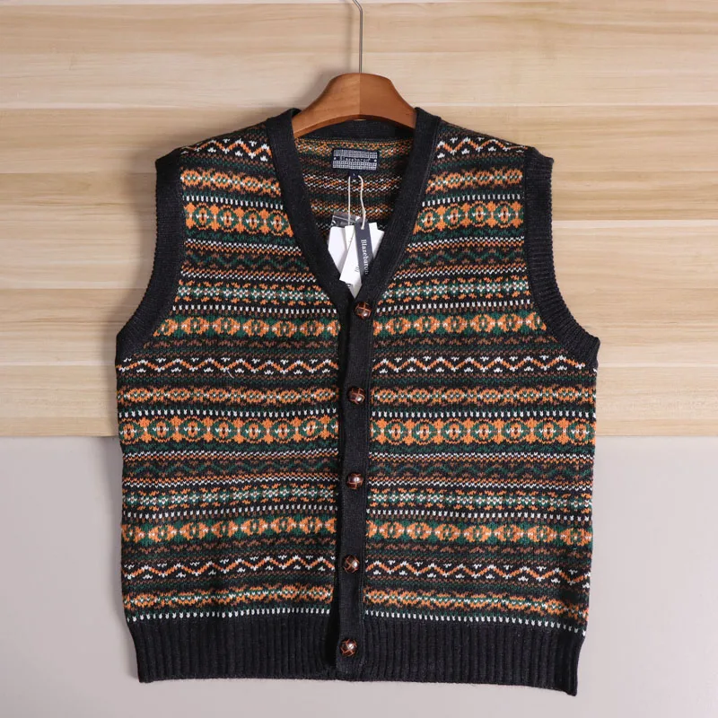 

Nordic Sle шерстяной вязаный жилет, мужской свитер на пуговицах в стиле ретро, жилет с геометрическим узором, теплый V-Ne Bal Top