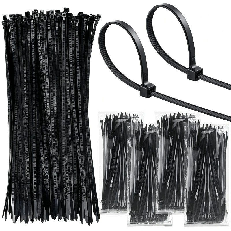 200/400PCS Black Nylon Cable Ties Self‑Locking Heavy‑Duty Zip Ties Wire Organizer for Home Garden Outdoor Use