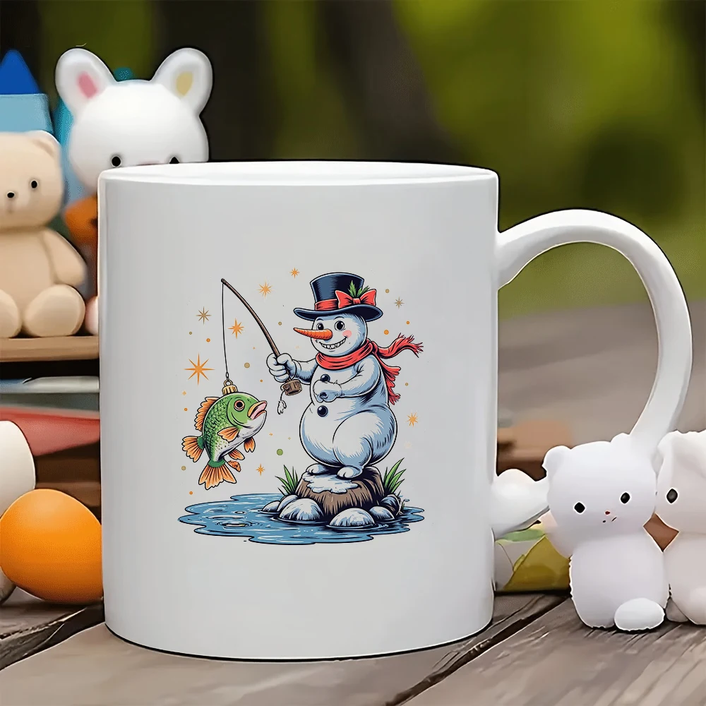 

Cartoon Snowman Fishing Mug 11OZ Christmas Gift Cup for Home Office Coffee Festive Decor