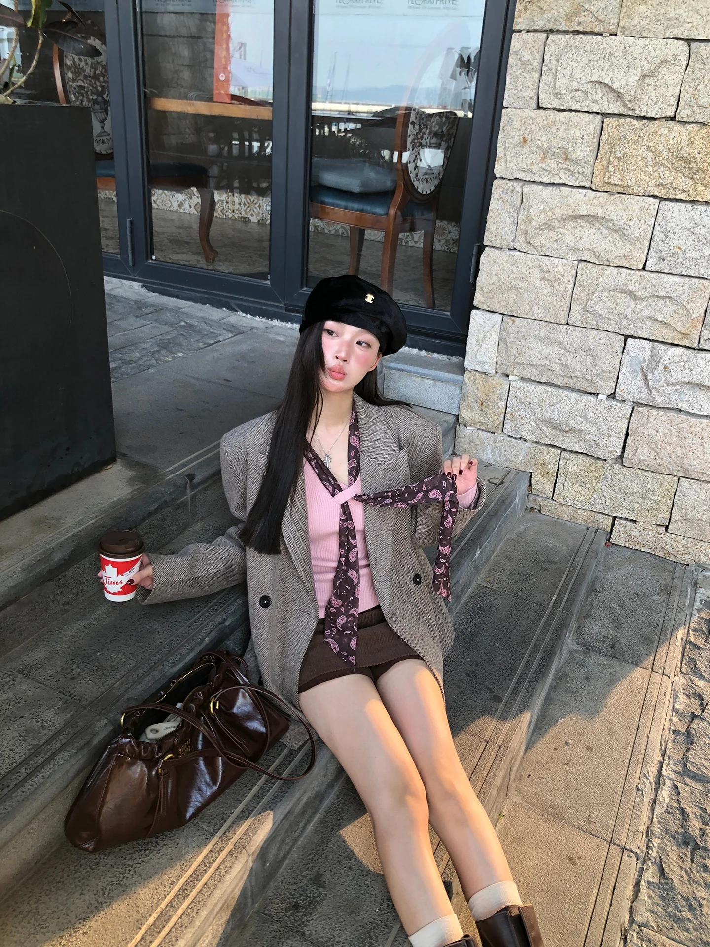 

Red Celebri Studio Winter 2025 Women's Coat High-End Woolen Suit Jaet Cotton Lined Ele Straight Cut Commute Sle