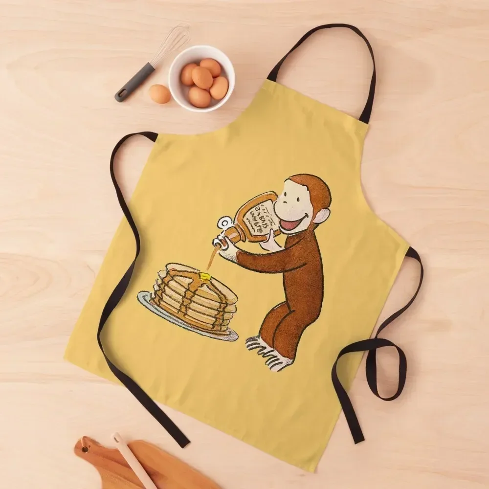 Curious George making pancakes Apron Custom kitchen gadgets Woman Work For Cooking Apron