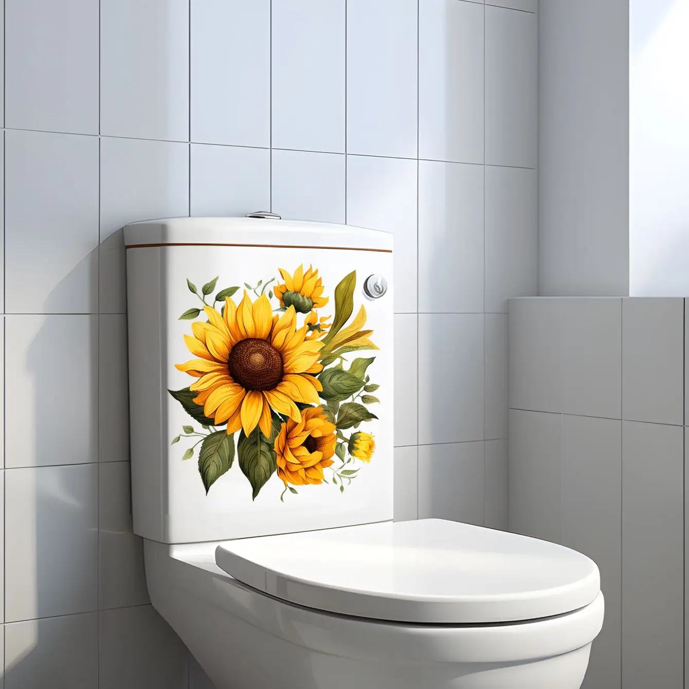 M229 Sunflower Wall Sticker Bathroom Toilet Toilet Lid WC Door Sticker Decor Living Room Cabinet Refrigerator Home Decals