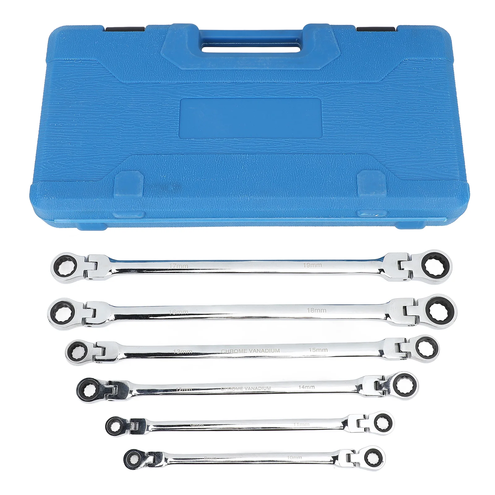 

6pcs CRV Steel Flex Head Ratcheting Wrench Set - Metric 8-19mm Double-Direction Quick Ratchet Spanner Kit