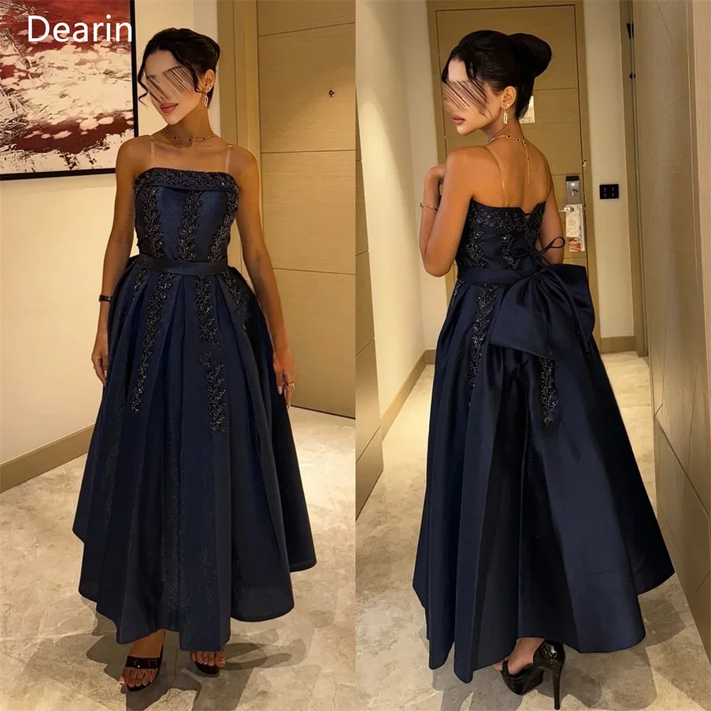 

Customized Formal Dress Prom Women Dearin Spaghetti Strap A-line Ankle Length Skirts Draped Bows Applique Sleeveless Bespoke Occ