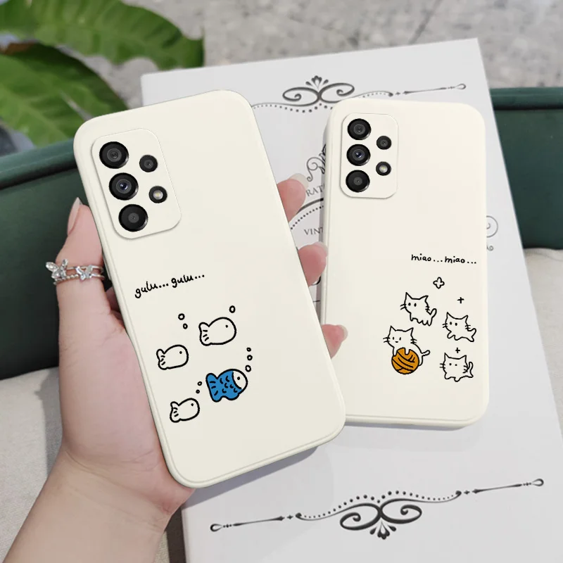Cute Line Cat Case per Samsung Galaxy A73 A53 A33 A23 A13 A03 A72 A52 A52S A32 A22 A12 A02 A02S A71 A51 A31 A21S 4G 5G Cover