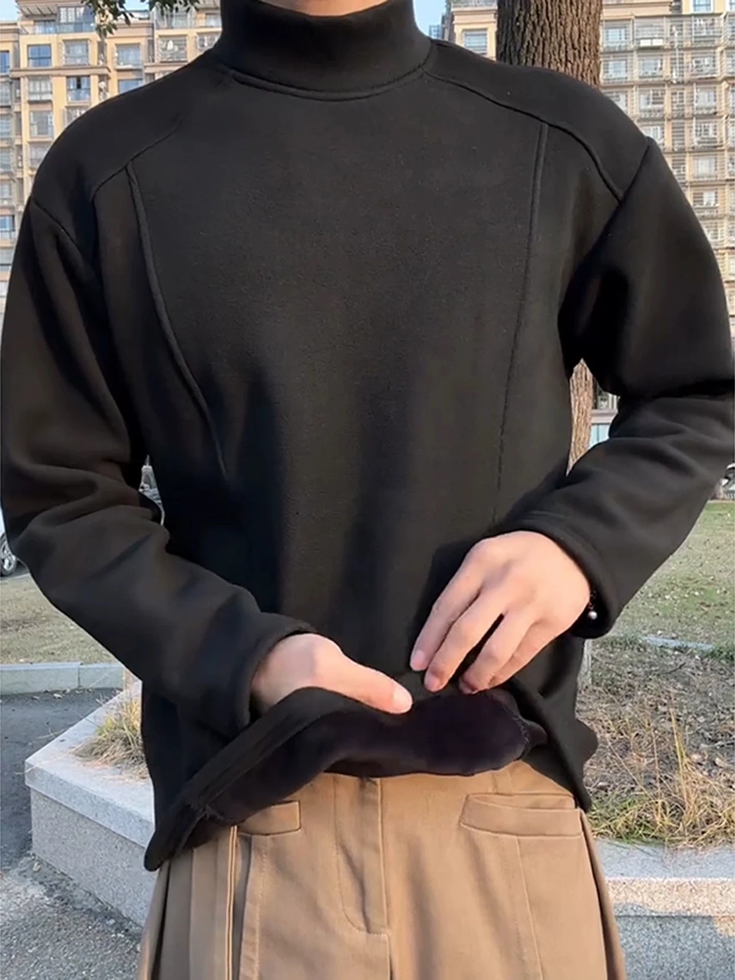 

Thiened Bla German Velvet Men's Long Sve T-irt Winter Warm f High Collar Base irt American Sle oulder Sweat...