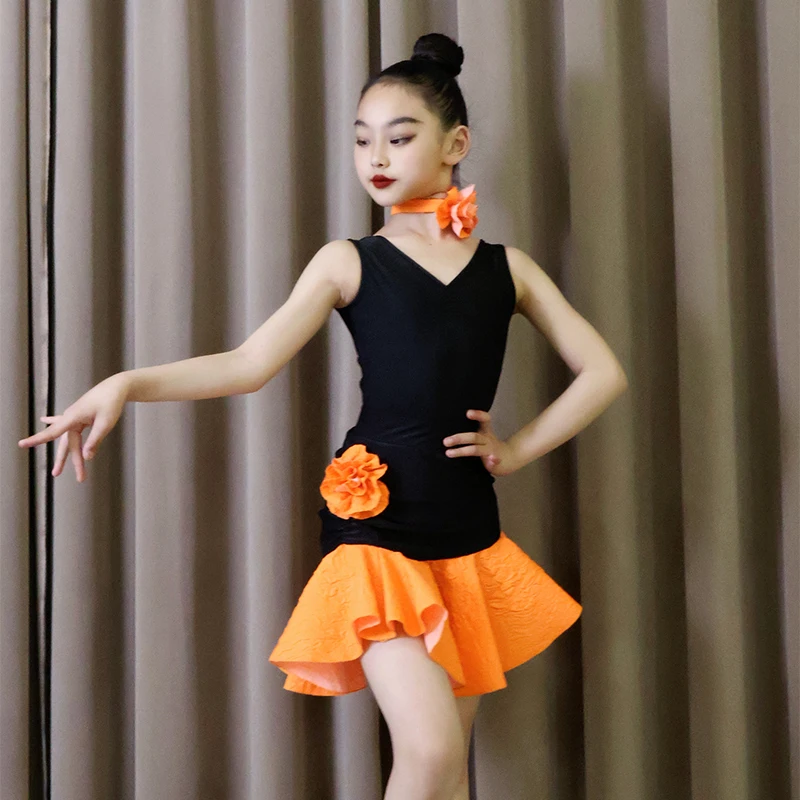 

2025 Latin Dance Summer New Girl's Practice Dress Children's Summer High end Performance Dance Skirt
