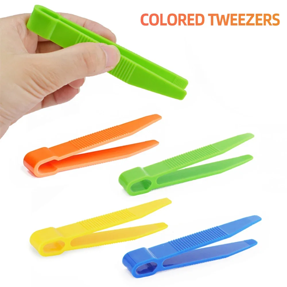 10Pcs Fine Motor Training Accessories for Kids Tweezers Flat Tip Tweezers Coloured Clips Plastic Tweezers Children's Toys