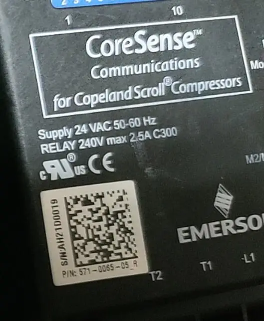 Nowa komunikacja Coresense dla sprężarek spiralnych copeland P/N: 571-0064 571-0065-05-R S/N:AH21D0019 AH23F4318 AH14H0730