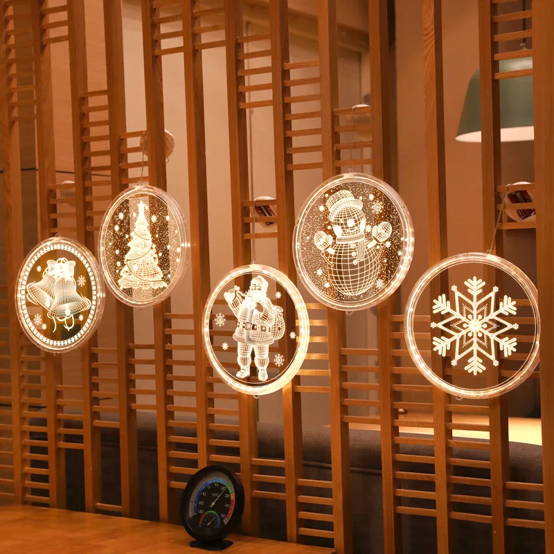 Guirnalda de luces LED coloridas con letras 3D de Navidad con ventosas, luz decorativa para árbol para fiesta, vacaciones, Festival, decoración del hogar