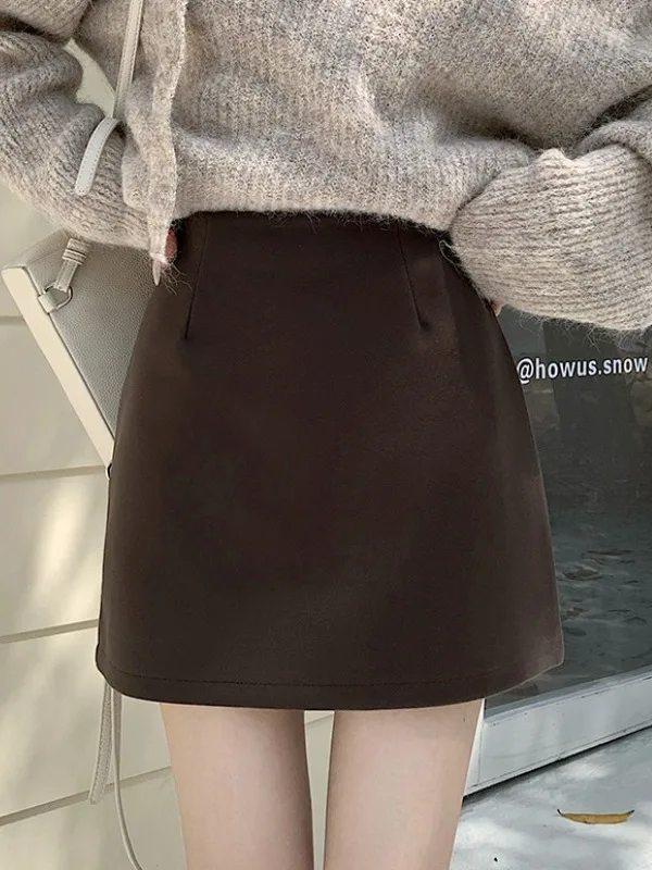 

Ретро-американская шерстяная коричневая юбка-обертка в стиле Spicy Girl для женщин, осенне-зимняя, модная, универсальная, с индивидуальным дизайном S...