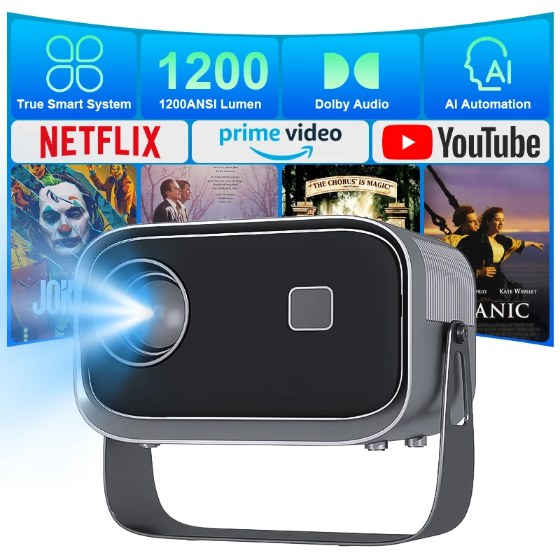 XBJ – projecteurs de cinéma maison intelligents, avec WiFi 6 et BT, Keystone Vertical automatique, Portable 4k, pour le bureau et la maison en plein air