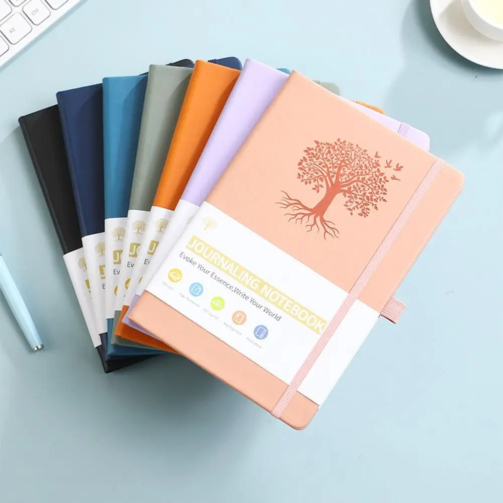 Simple Journal Notebook PU Leather with Elastic Strap A5 Pocket Notepad Thickened Solid Color Office Record Book