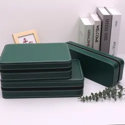 WellZone Fashionable Green Color 6/10/12 Positions Zipper Bag Waterproof Watch Organizer PU Leather Display Box