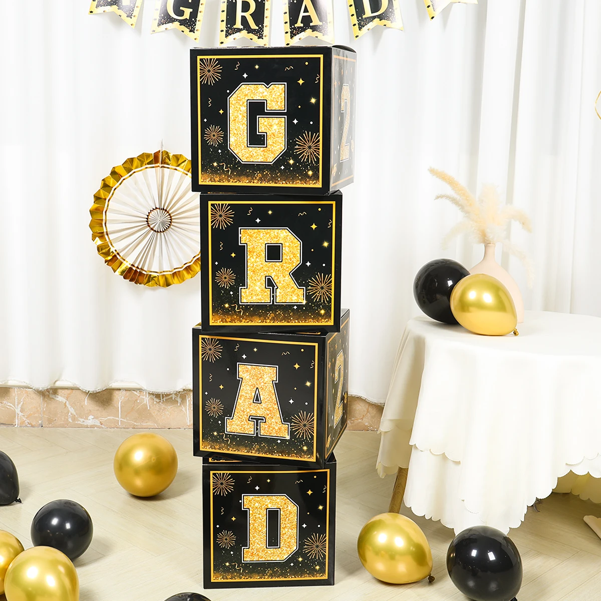 Black Gold Graduation Balloon Box Fashion Anti-deformed Meaningful Scene Layout Prop Grad Class of 2024 Balloon Letter Box