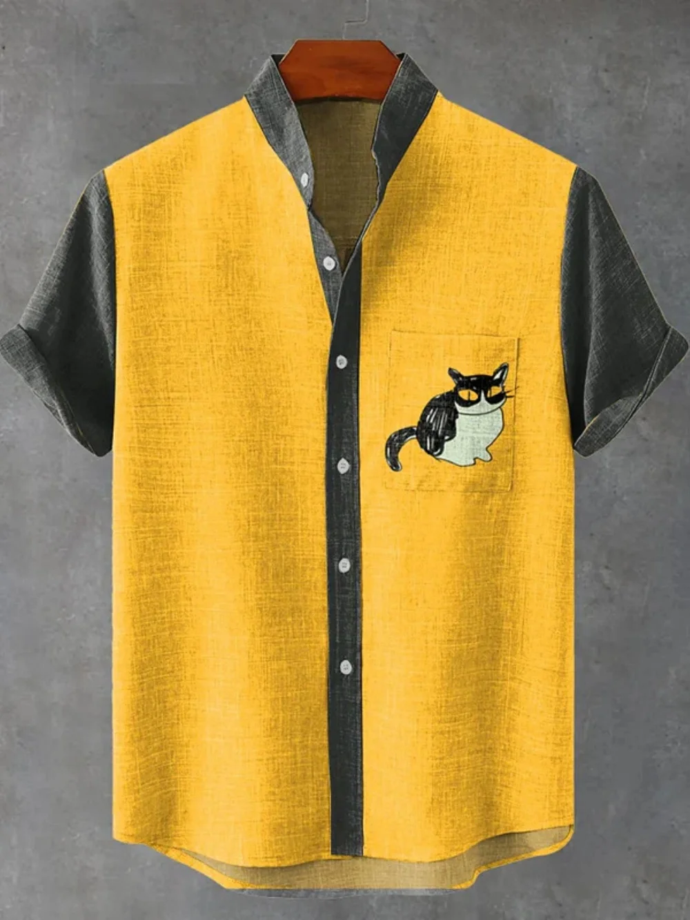 

Мужская модная льняная рубашка с воротником-стойкой и коротким рукавом с принтом животных, повседневный кардиган для отпуска