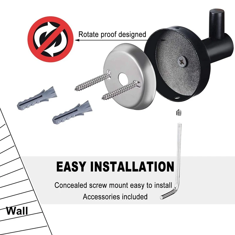 バスルームマットタオルフック、ブラックコートフック、クローゼットフック、ハードウェアアクセサリー、2個