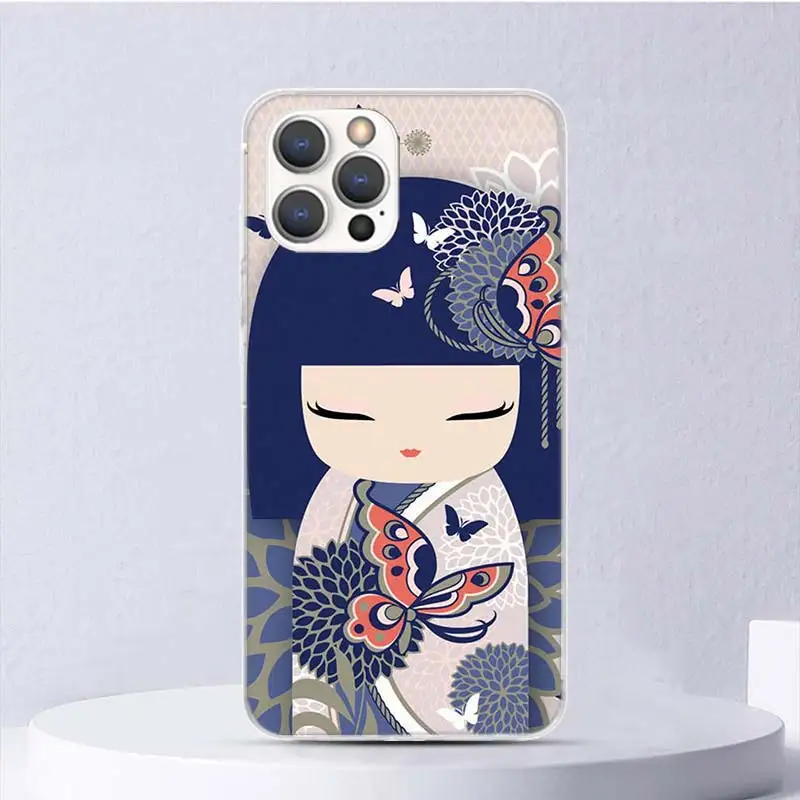 Kokeshi Doll Kimono Girl Soft Case For iPhone 16 15 Plus 11 12 13 Mini 14 Pro Max Apple Phone Cover X XS XR SE 7 8 SE Coque 11 1